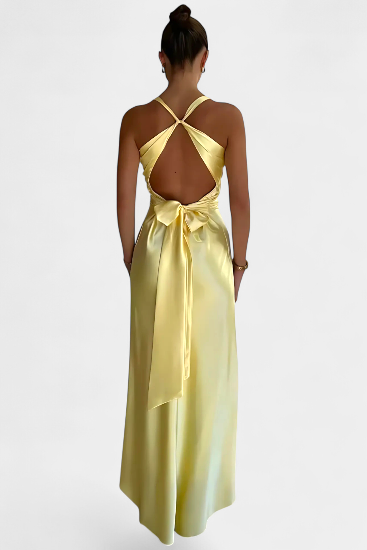 Elegant Lea Dress with Gathered Waist and V-Neck