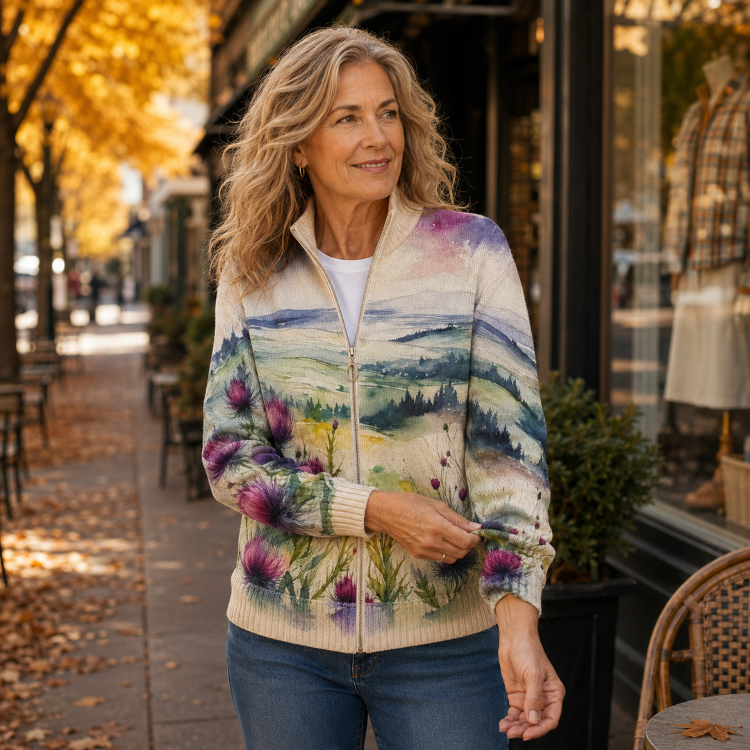 Marlowe | Zipped Cardigan Thistle Landscape