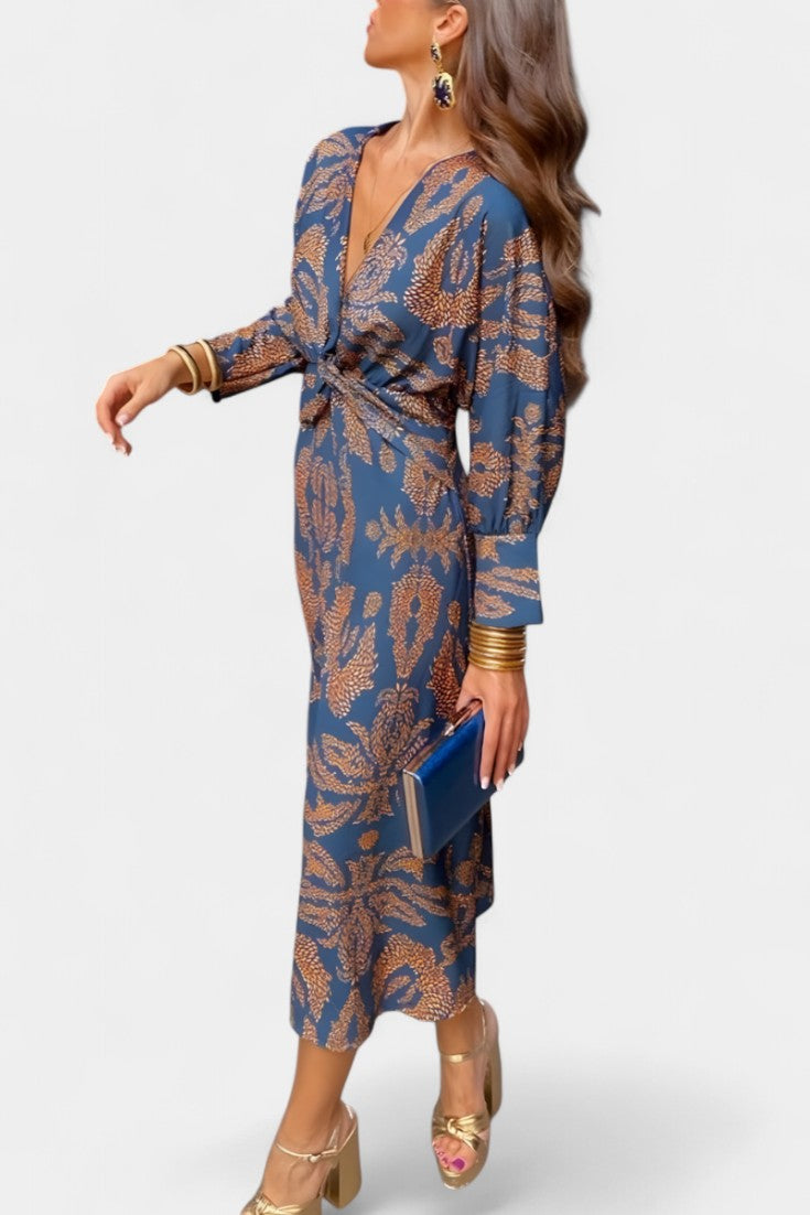Ema - Maxi Dress with V-Neck and Front Knot