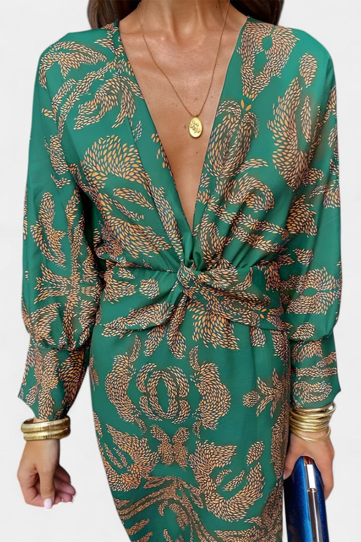 Ema - Maxi Dress with V-Neck and Front Knot