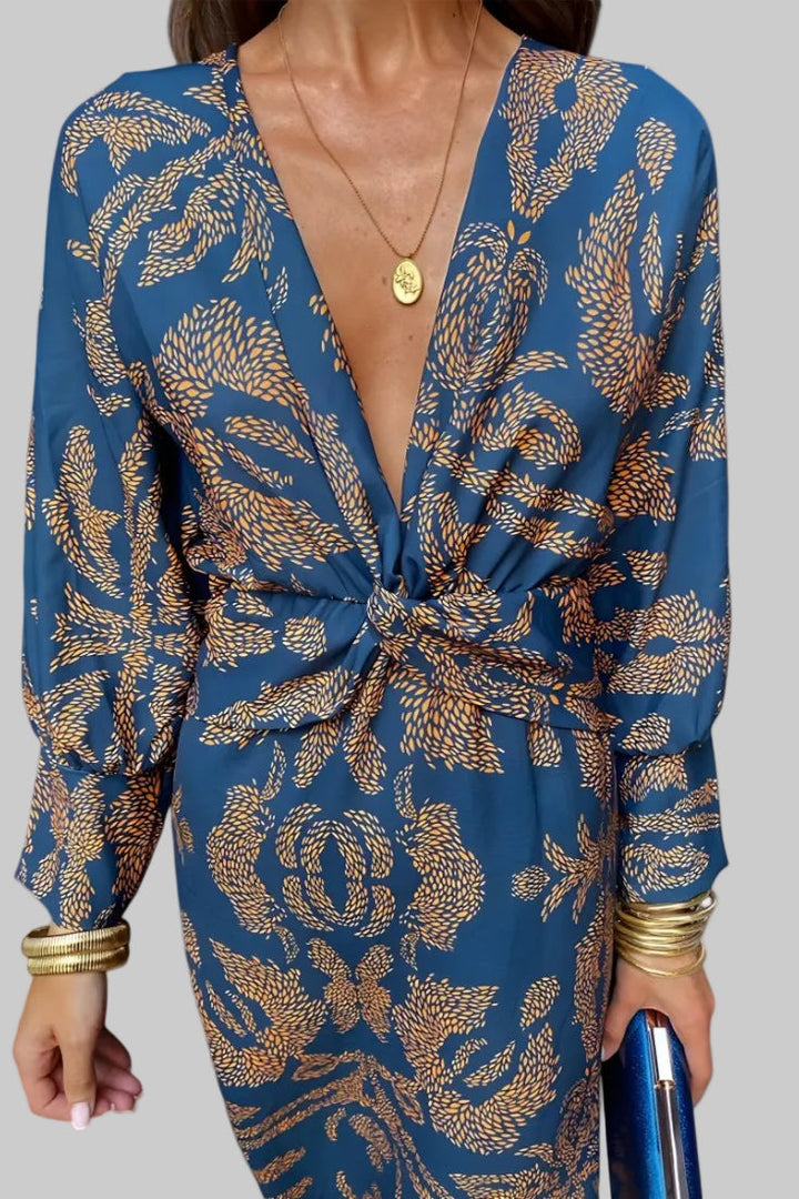 Ema - Maxi Dress with V-Neck and Front Knot