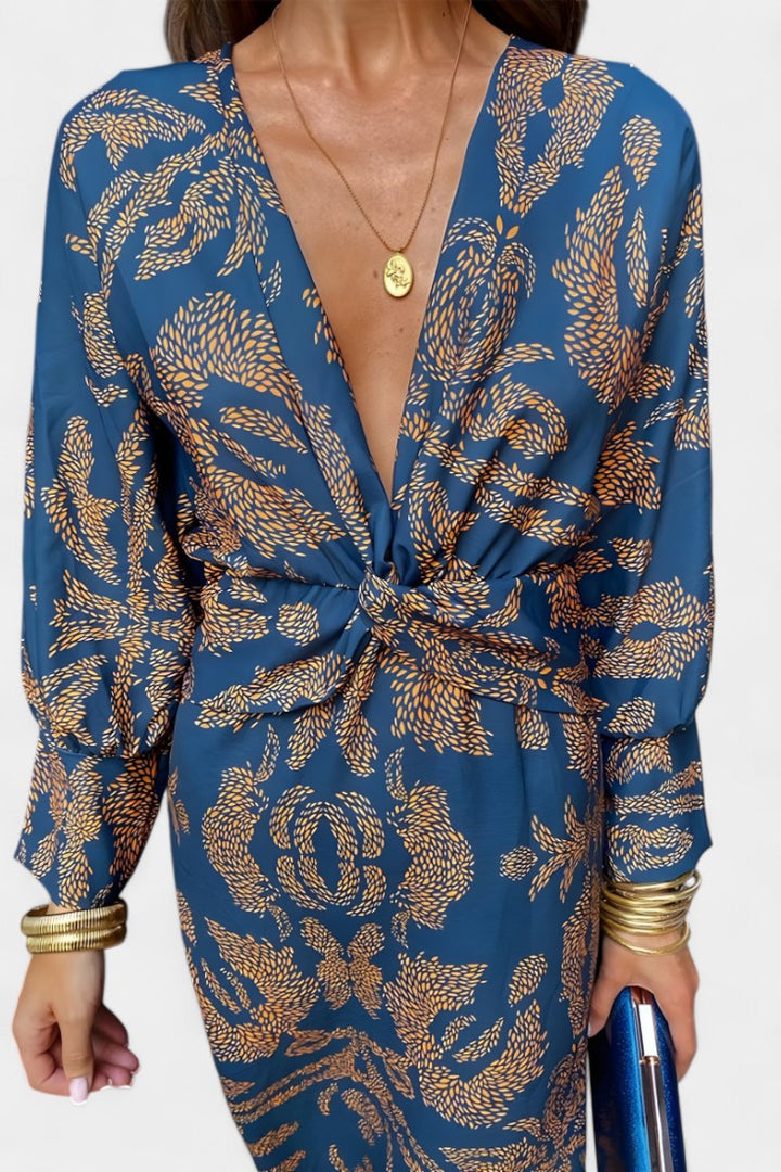 Ema - Maxi Dress with V-Neck and Front Knot