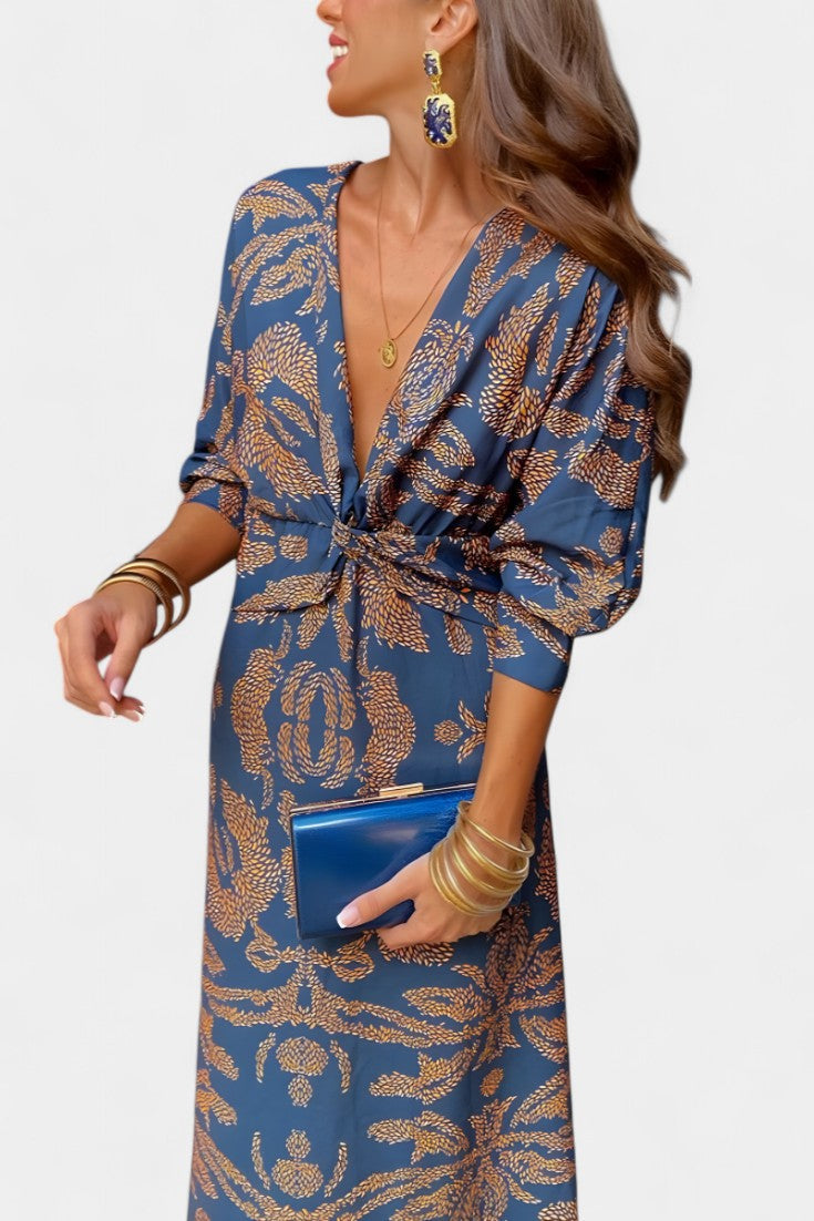 Ema - Maxi Dress with V-Neck and Front Knot