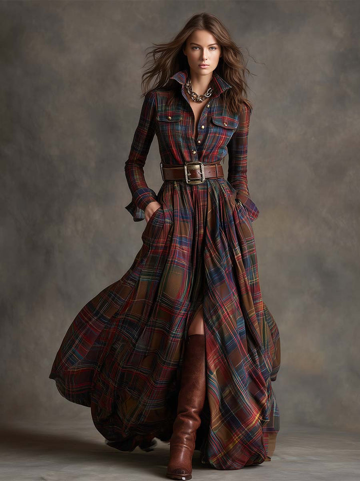 Elena - Checkered Shirt Dress
