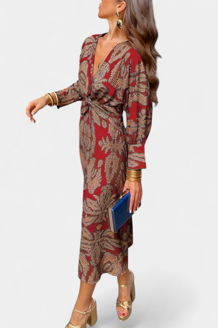 Ema - Maxi Dress with V-Neck and Front Knot