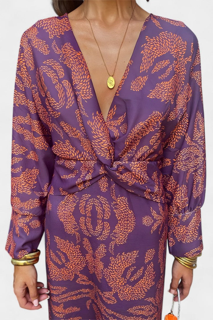 Ema - Maxi Dress with V-Neck and Front Knot