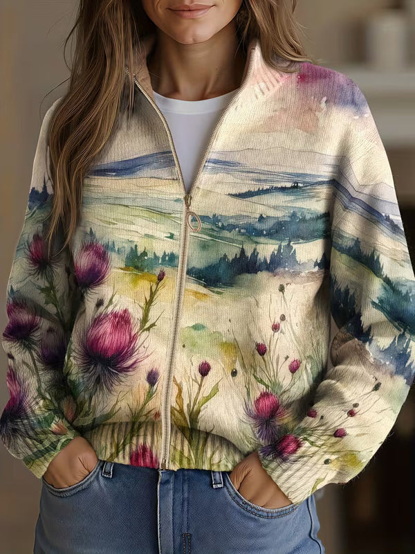 Marlowe | Zipped Cardigan Thistle Landscape