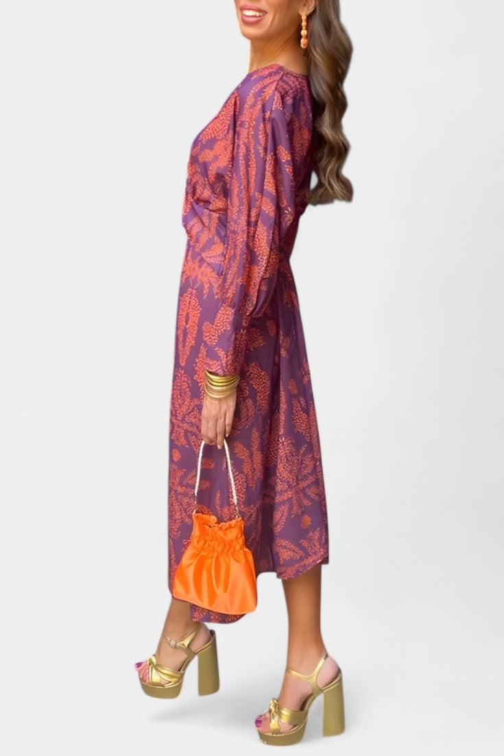 Ema - Maxi Dress with V-Neck and Front Knot