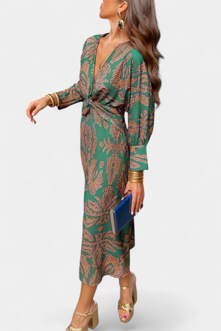 Ema - Maxi Dress with V-Neck and Front Knot