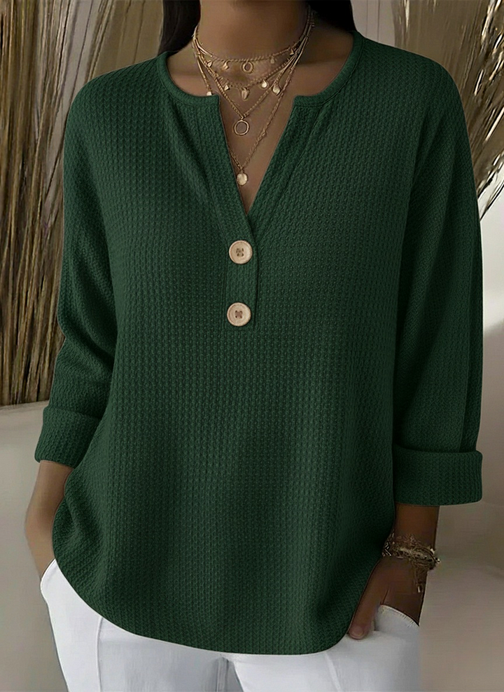 Lousia | Henley T-shirt with Textured Waffle and Buttons