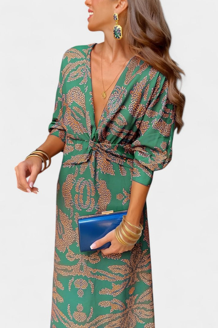 Ema - Maxi Dress with V-Neck and Front Knot