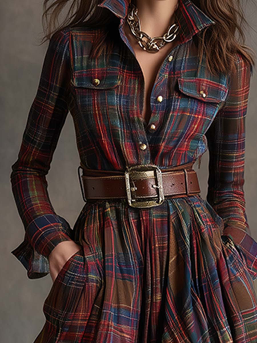 Elena - Checkered Shirt Dress