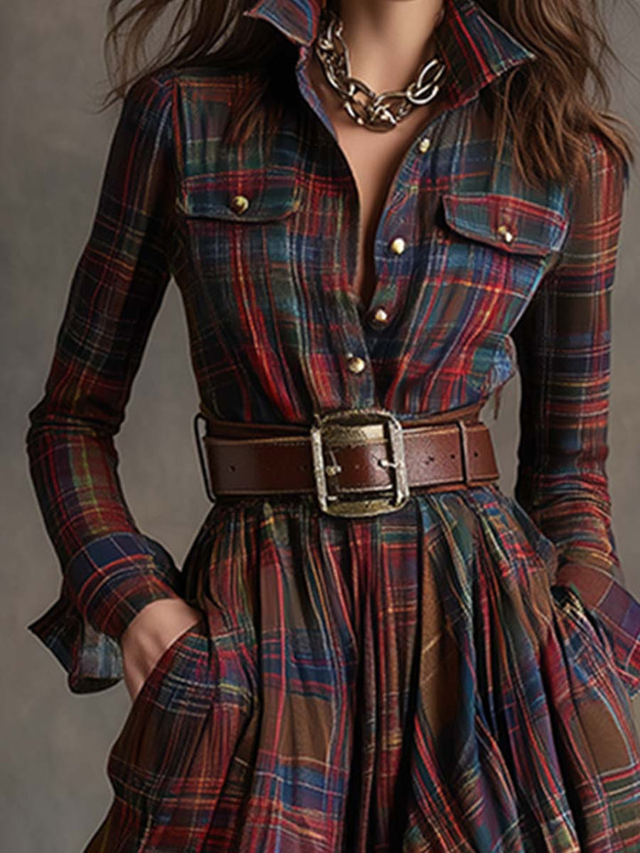 Elena - Checkered Shirt Dress