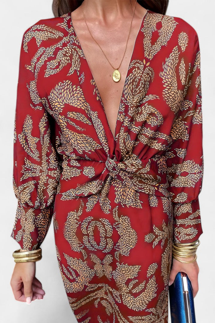 Ema - Maxi Dress with V-Neck and Front Knot