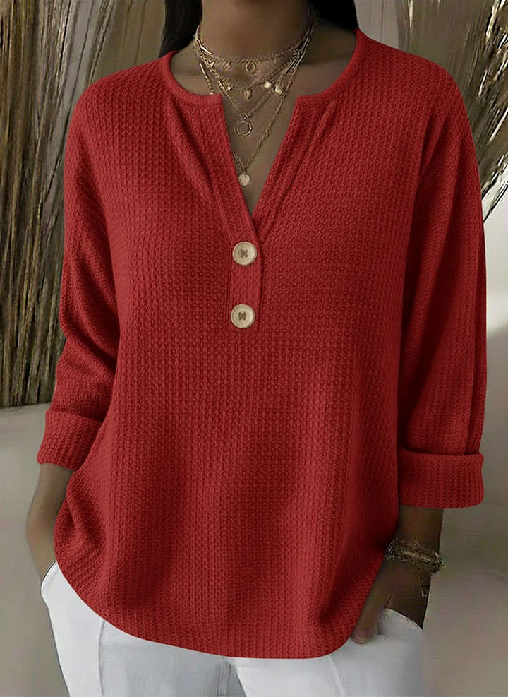 Lousia | Henley T-shirt with Textured Waffle and Buttons