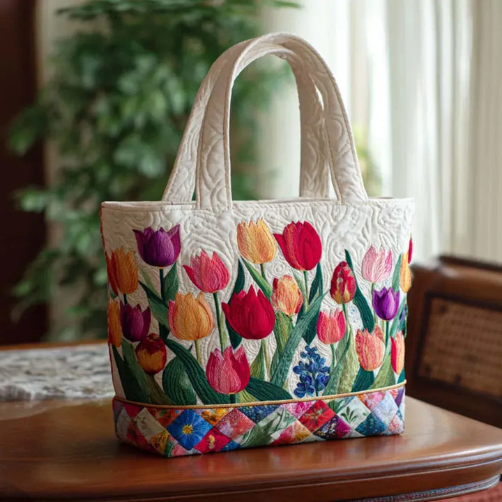 Quilted tote bag - Tulip Garden