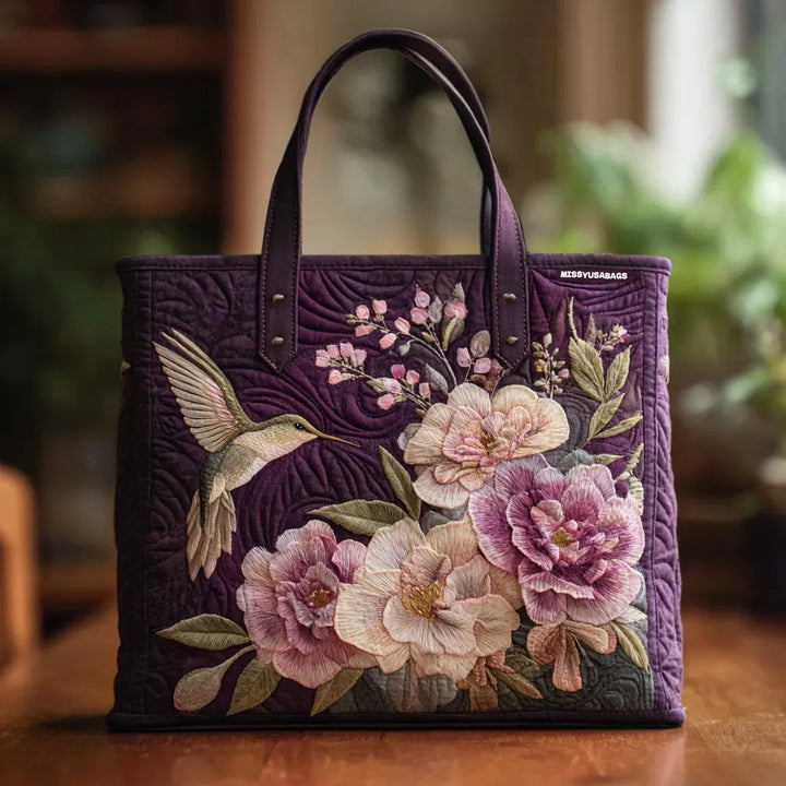 Padded tote bag - Hummingbird and Orchids