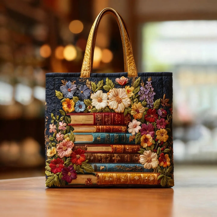 Artisanal Tote Bag - Floral and Books Print