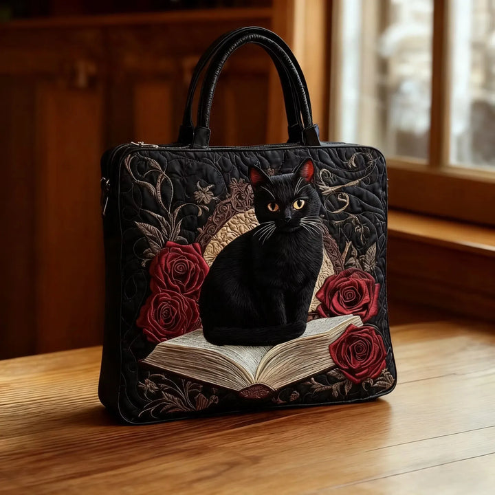 Quilted Bag - Black Cat on Books