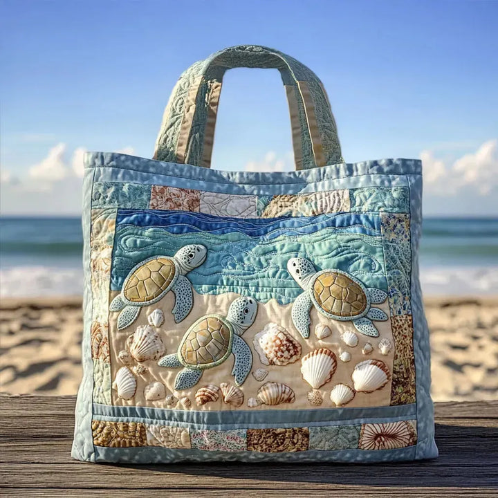 Quilted Artisan Tote Bag - Sea Turtles