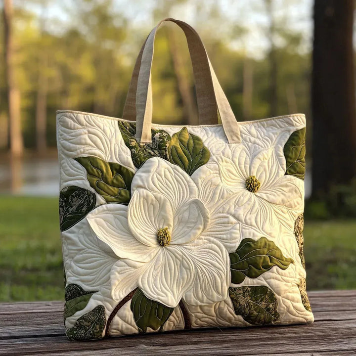 Quilted Artisan Tote Bag - Pretty White Lilies
