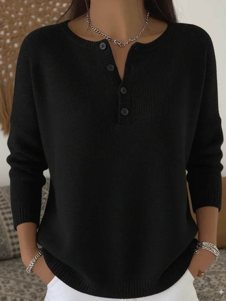 Elena | Knitted Jumper with Henley Buttons