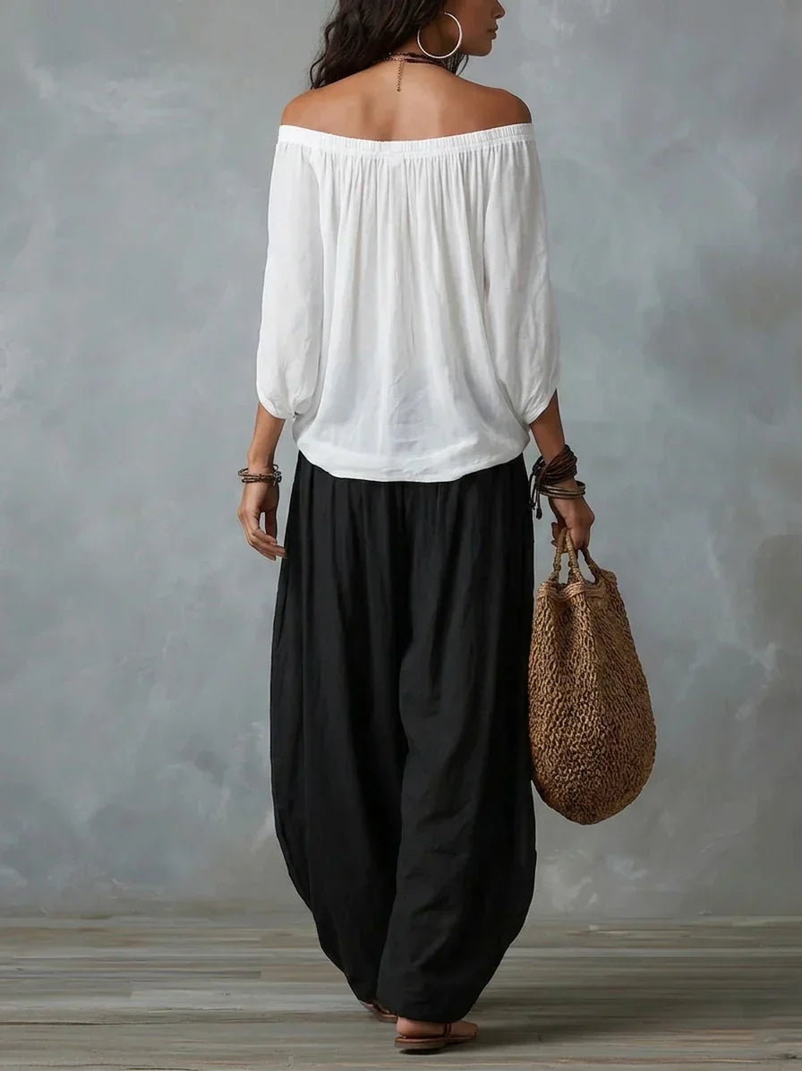 Off-the-Shoulder Top and Lantern Trousers