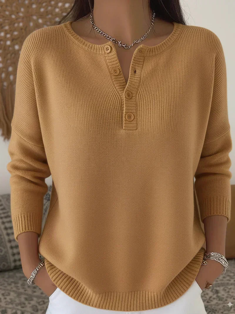 Elena | Knitted Jumper with Henley Buttons
