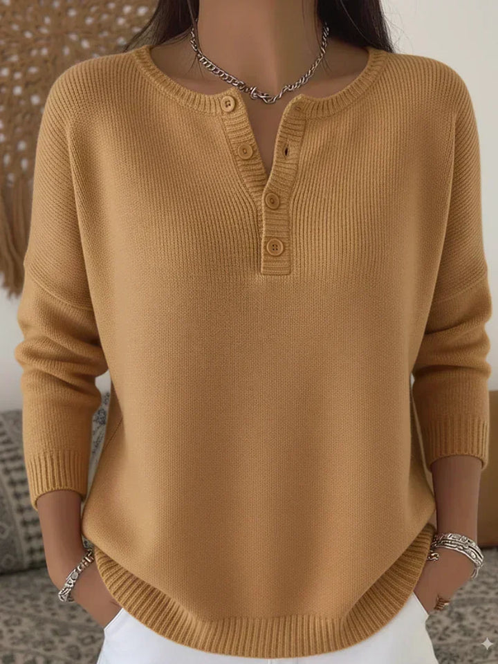 Elena | Knitted Jumper with Henley Buttons
