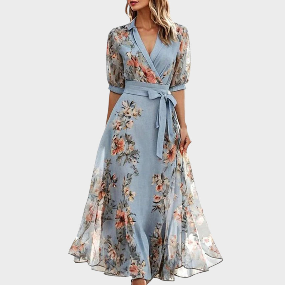 Nika - Floral Midi Dress with V-Neck
