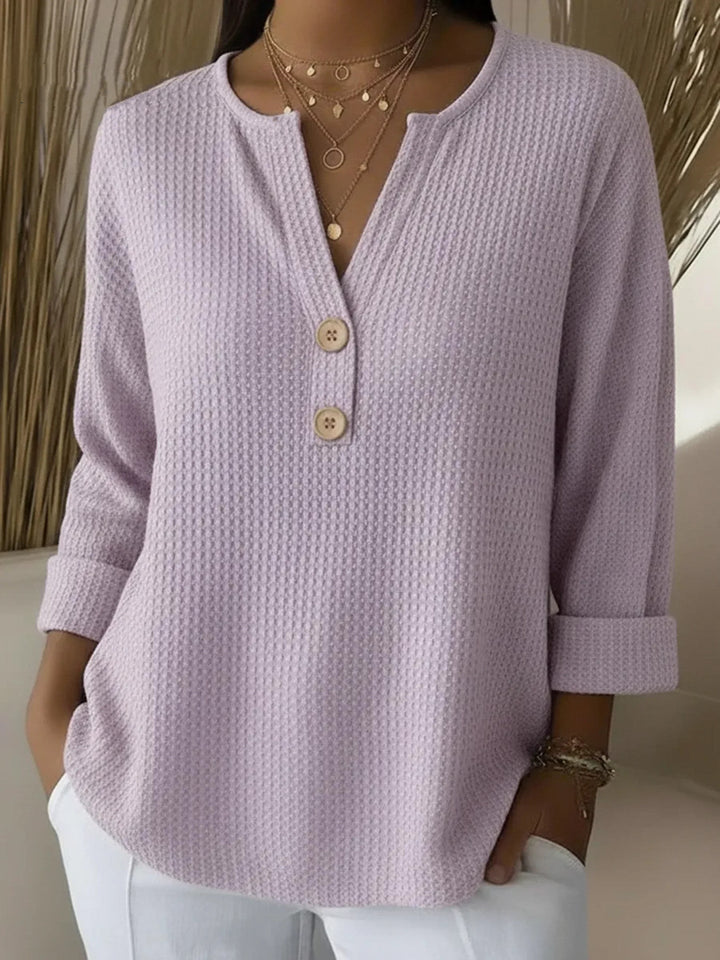 Lousia | Henley T-shirt with Textured Waffle and Buttons