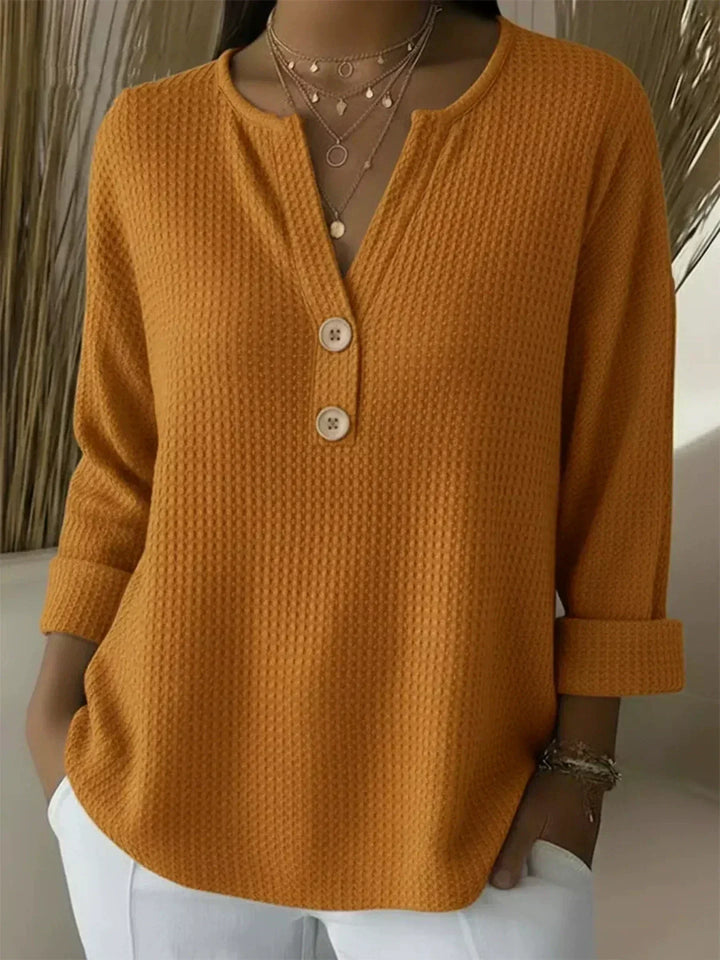 Lousia | Henley T-shirt with Textured Waffle and Buttons