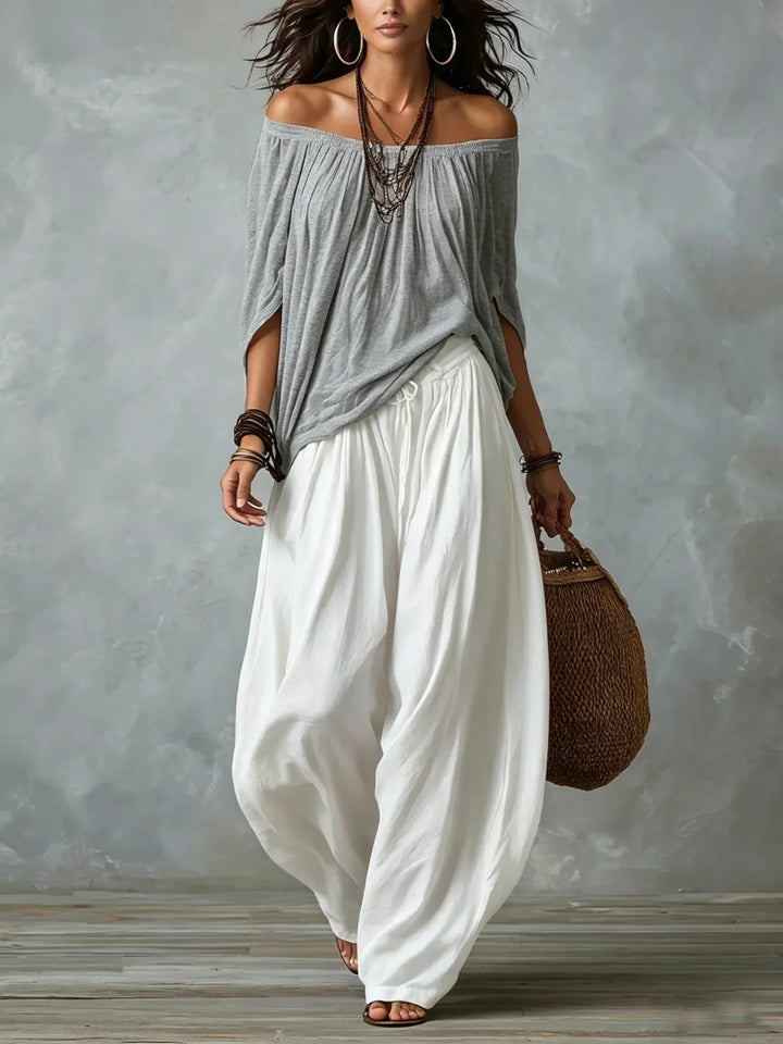Off-the-Shoulder Top and Lantern Trousers