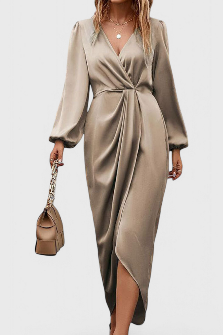 Andrea - Elegant Long Dress with V-Neck and Side Slit