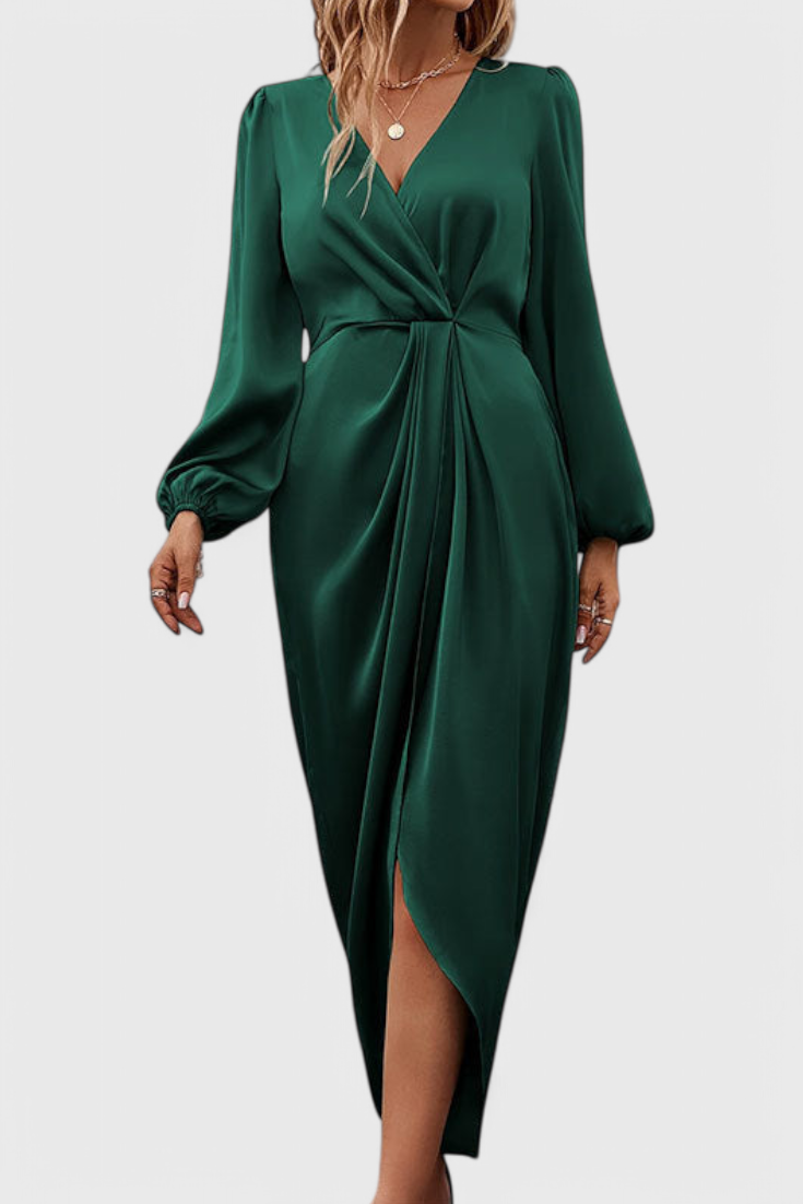 Andrea - Elegant Long Dress with V-Neck and Side Slit
