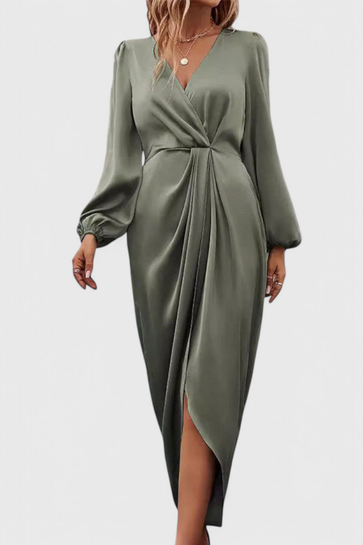 Andrea - Elegant Long Dress with V-Neck and Side Slit