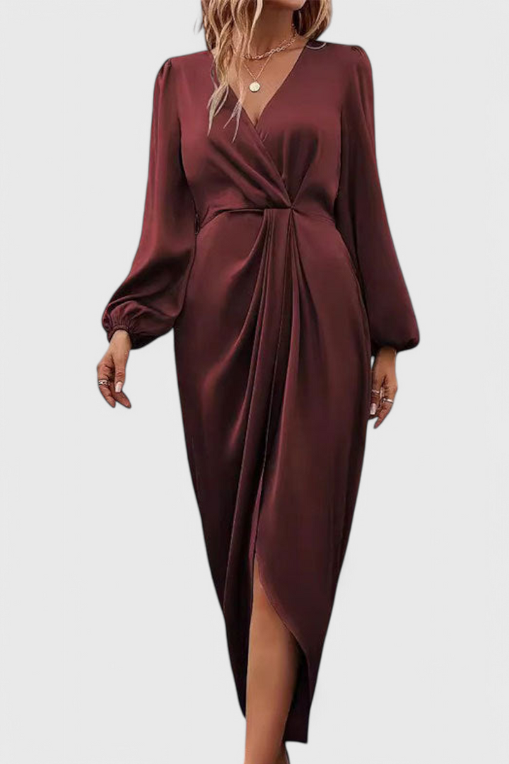 Andrea - Elegant Long Dress with V-Neck and Side Slit