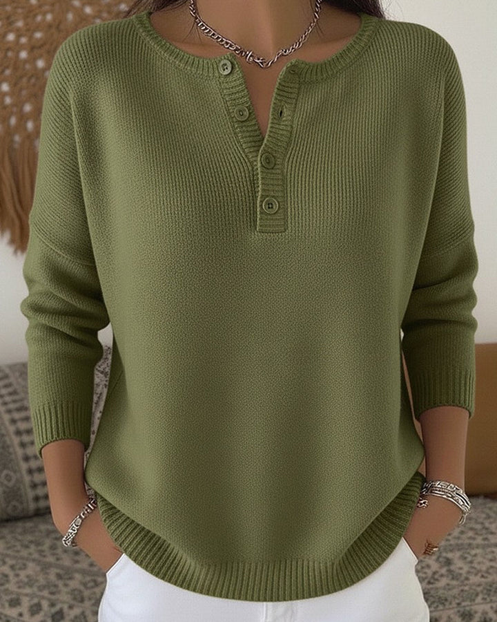 Elena | Knitted Jumper with Henley Buttons