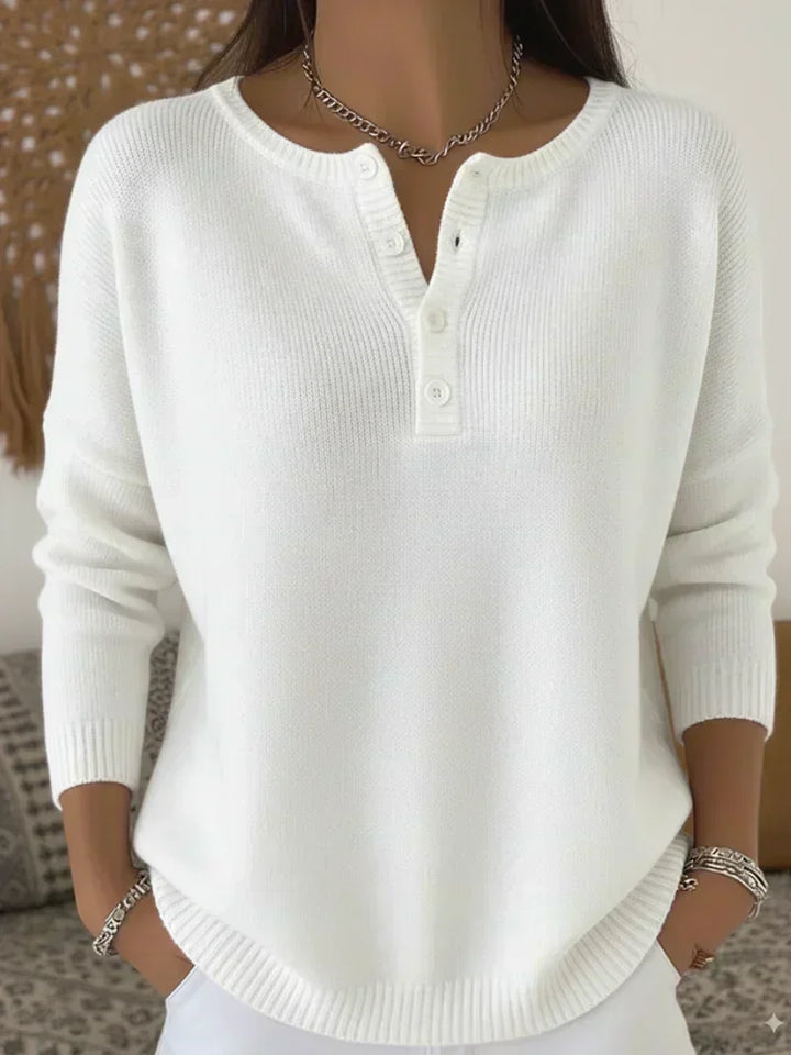 Elena | Knitted Jumper with Henley Buttons