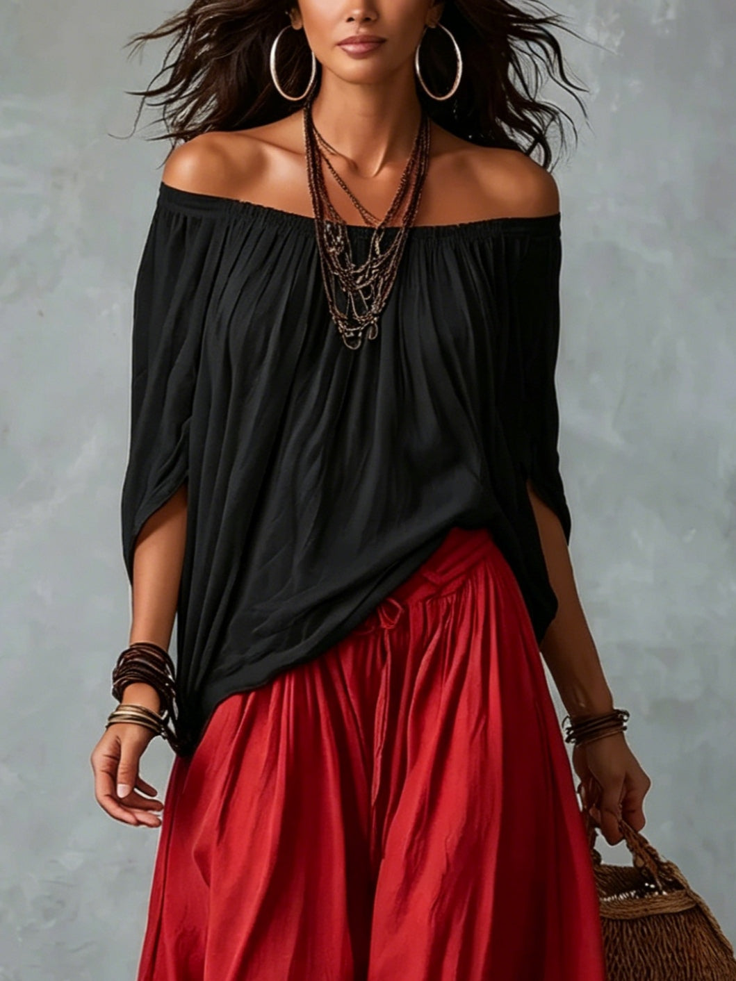 Off-the-Shoulder Top and Lantern Trousers