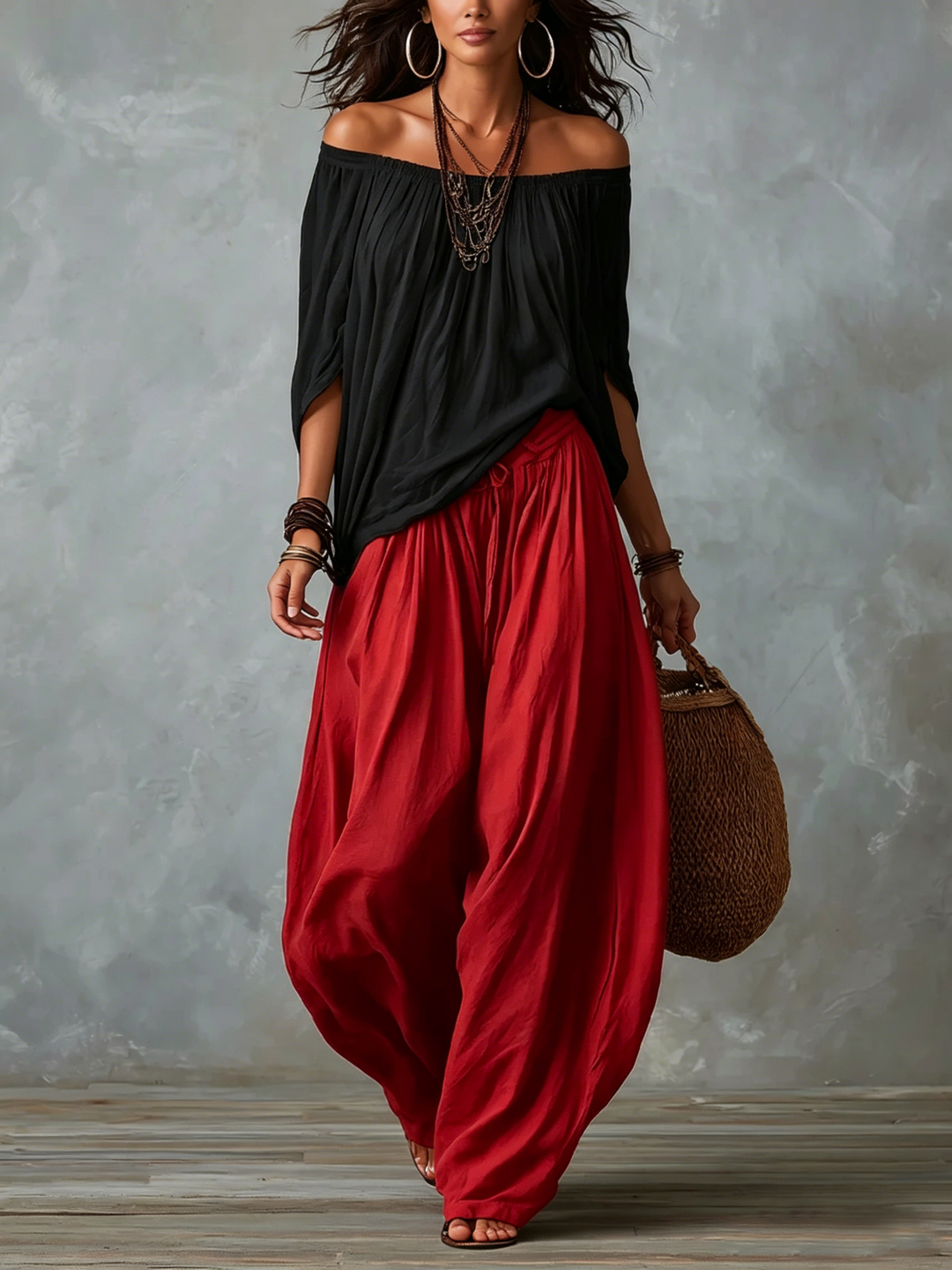 Off-the-Shoulder Top and Lantern Trousers