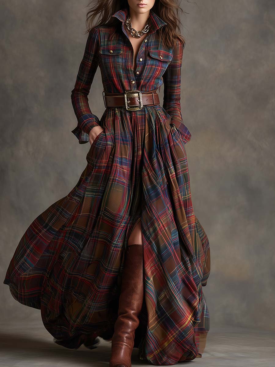 Elena - Checkered Shirt Dress