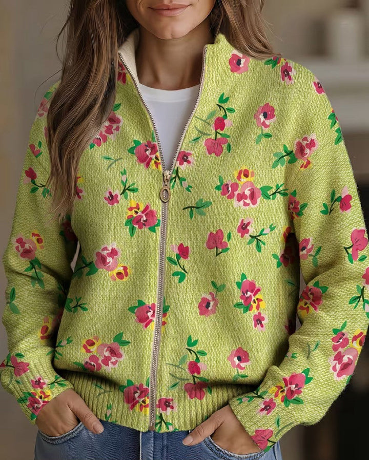 Margot | Floral Pink and Lime Zip-Up Cardigan