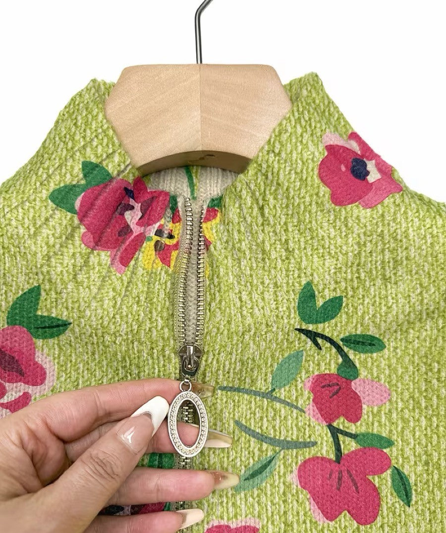 Margot | Floral Pink and Lime Zip-Up Cardigan
