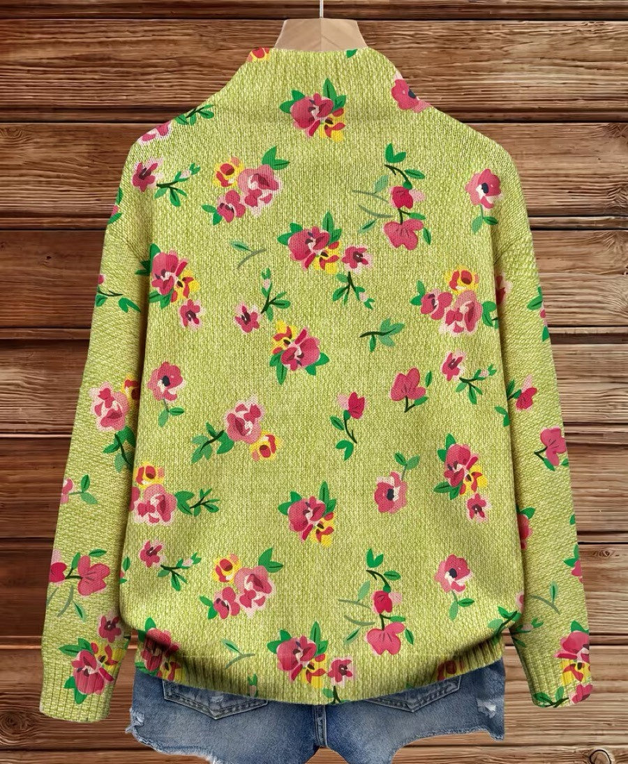 Margot | Floral Pink and Lime Zip-Up Cardigan