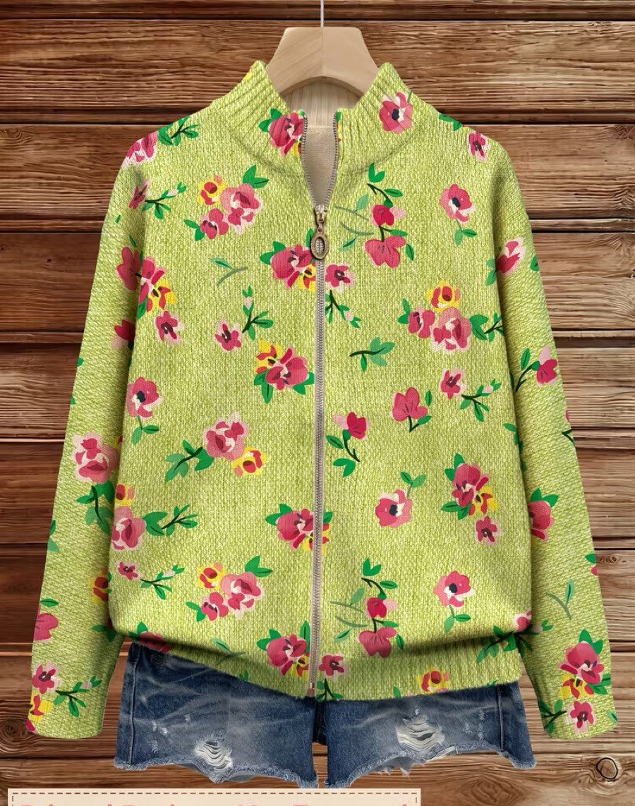 Margot | Floral Pink and Lime Zip-Up Cardigan
