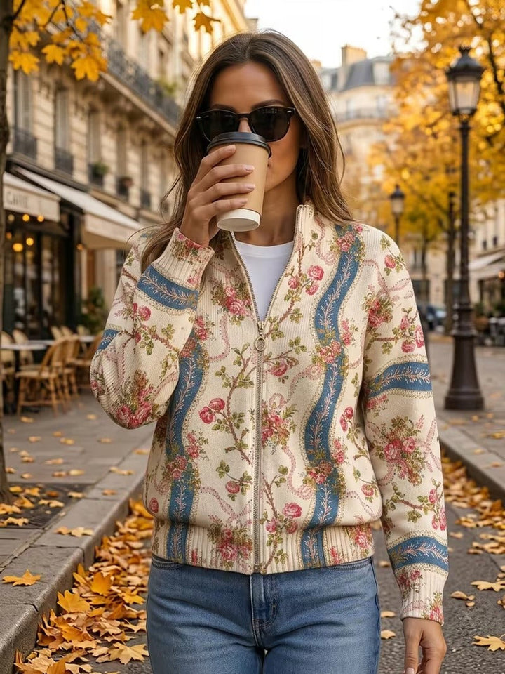 Rosalind | Wool Cardigan with Climbing Roses