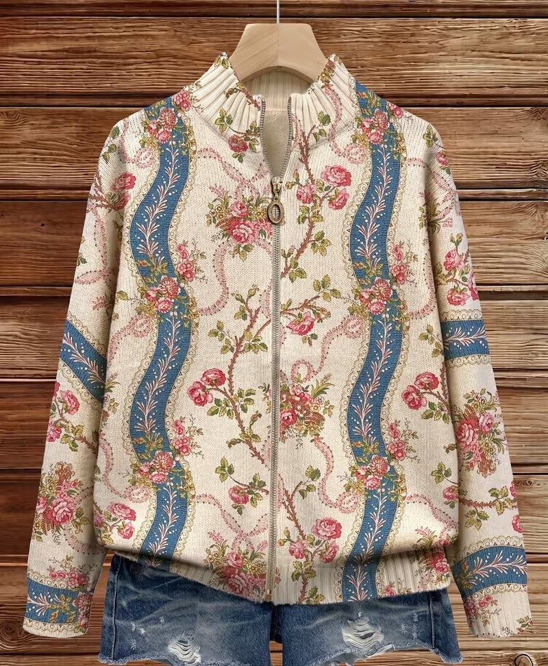 Rosalind | Wool Cardigan with Climbing Roses