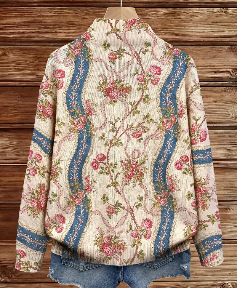 Rosalind | Wool Cardigan with Climbing Roses
