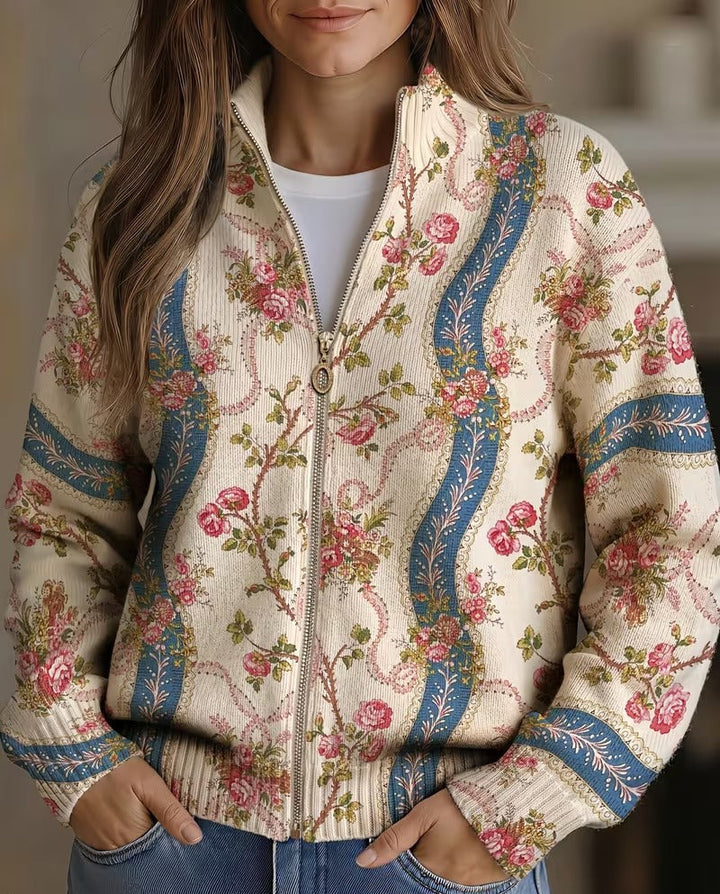 Rosalind | Wool Cardigan with Climbing Roses